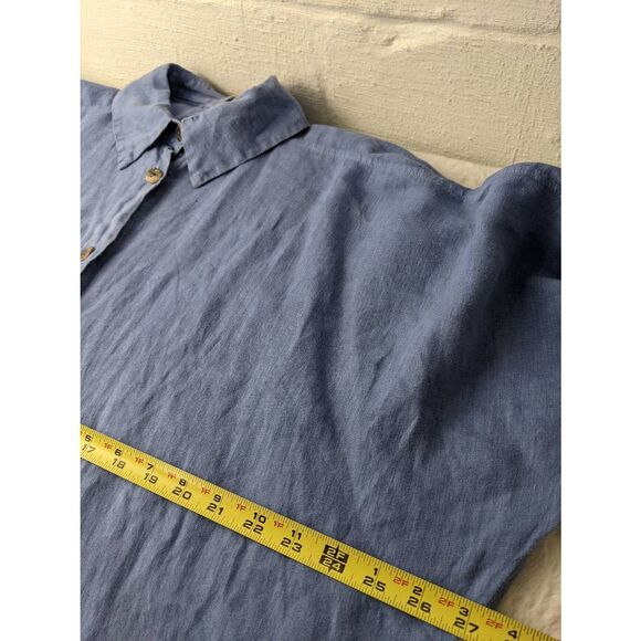 LUUKAA Blue Linen Blouse Shirt Women's Size 8 Button Up Long sleeve Blouse Tunic - Picture 8 of 11